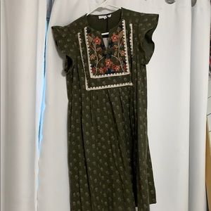 Linen A line green dress